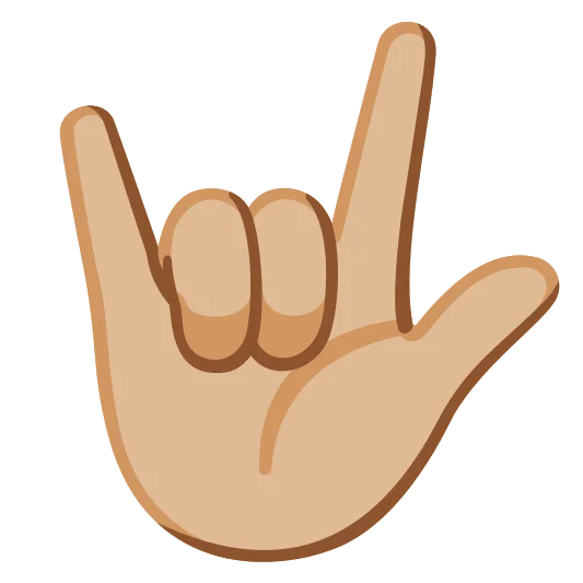 The love-you gesture: medium-light skin tone emoji.