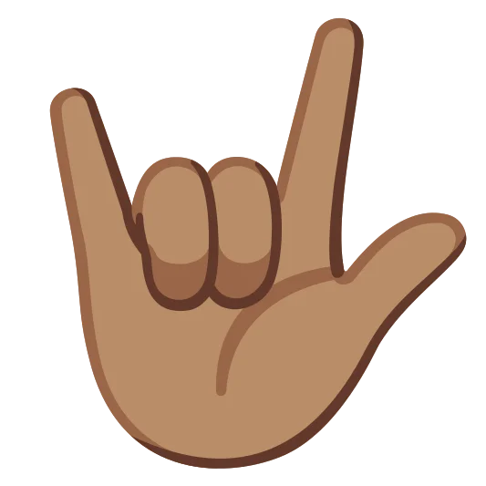 The love-you gesture: medium skin tone emoji.