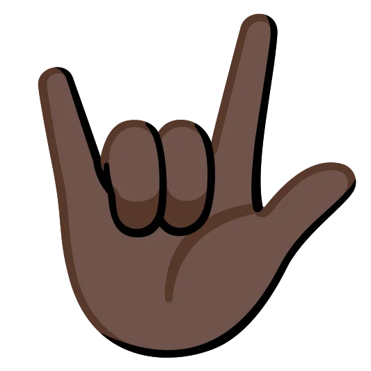 The love-you gesture: dark skin tone emoji.
