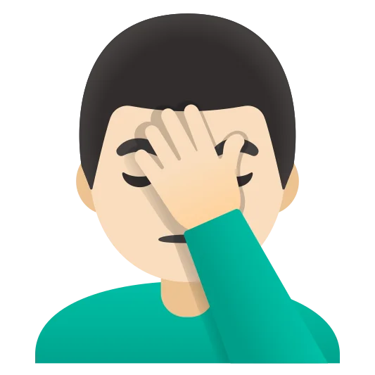 The man facepalming: light skin tone emoji.