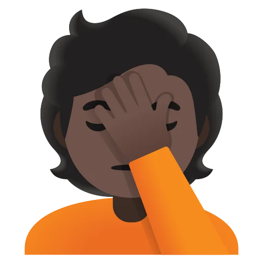 The person facepalming: dark skin tone emoji.