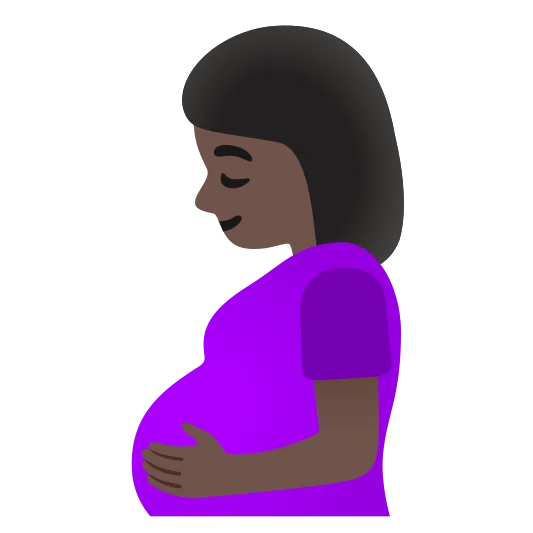 The pregnant woman: dark skin tone emoji.