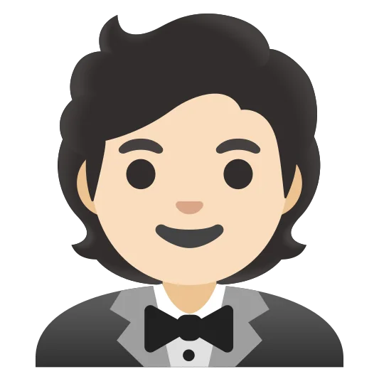 The person in tuxedo: light skin tone emoji.