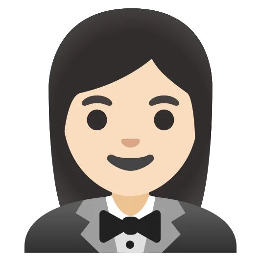 The woman in tuxedo: light skin tone emoji.