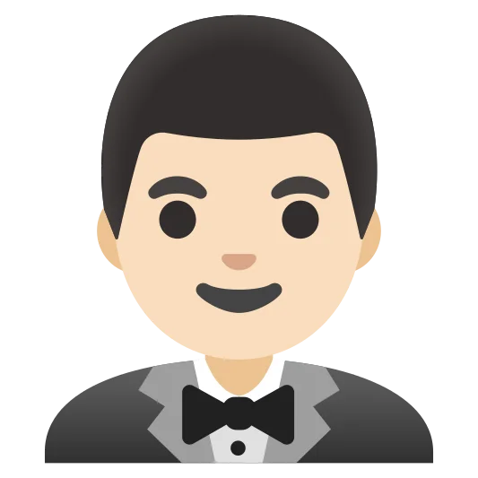 The man in tuxedo: light skin tone emoji.
