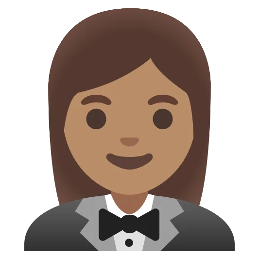 The woman in tuxedo: medium skin tone emoji.