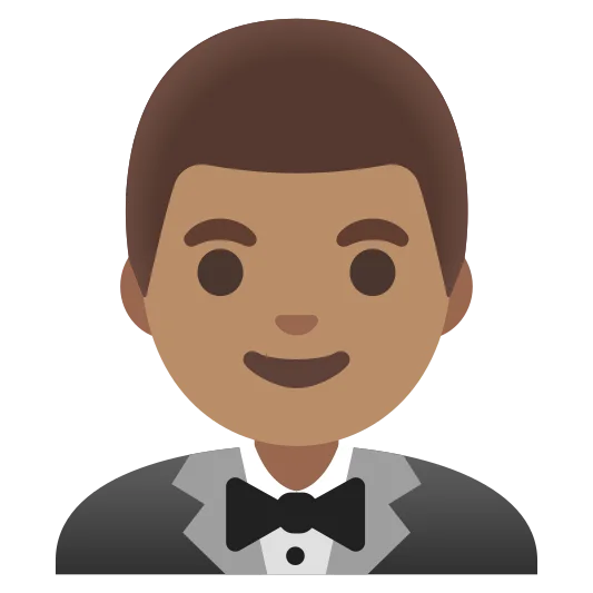 The man in tuxedo: medium skin tone emoji.