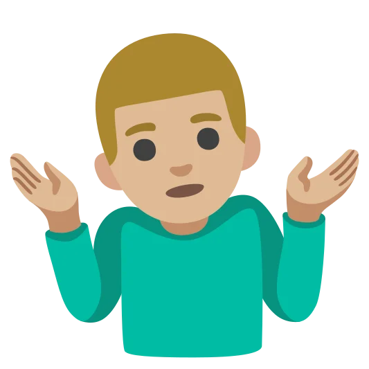 The man shrugging: medium-light skin tone emoji.