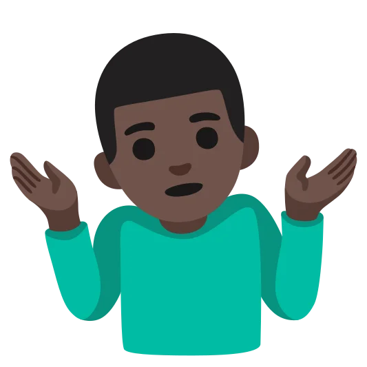 The man shrugging: dark skin tone emoji.