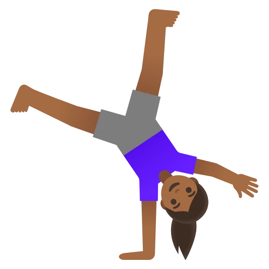 The woman cartwheeling: medium-dark skin tone emoji.