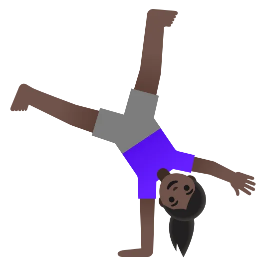 The woman cartwheeling: dark skin tone emoji.