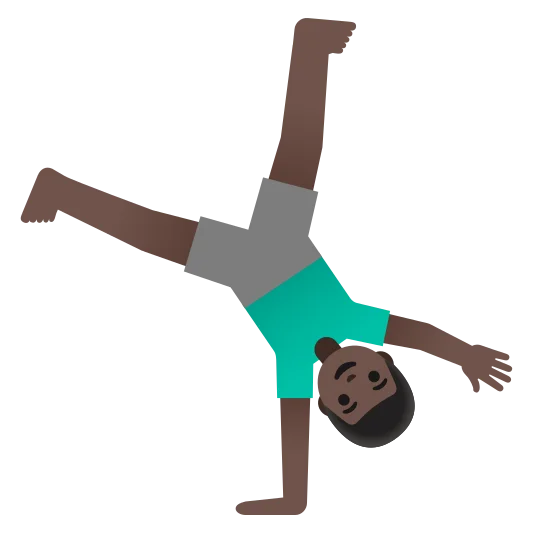 The man cartwheeling: dark skin tone emoji.