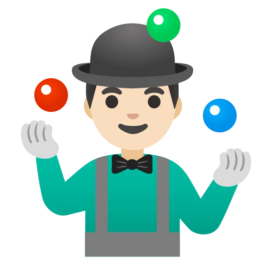 The man juggling: light skin tone emoji.