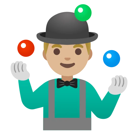 The man juggling: medium-light skin tone emoji.