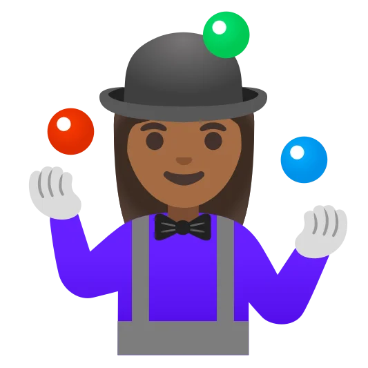 The woman juggling: medium-dark skin tone emoji.