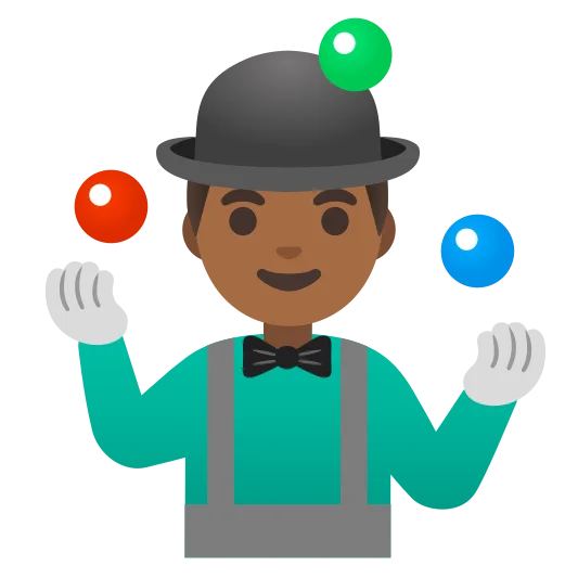 The man juggling: medium-dark skin tone emoji.