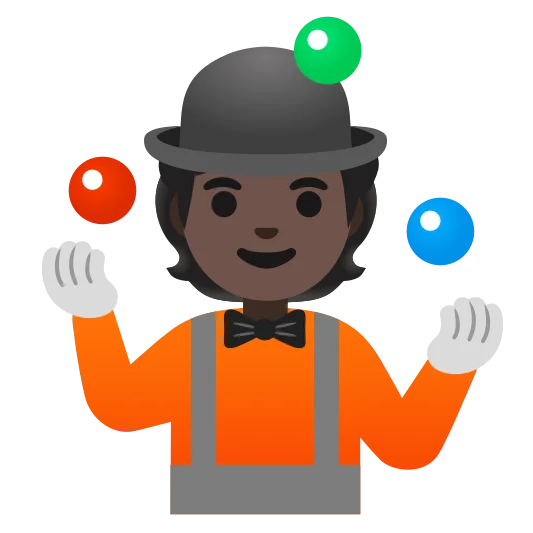 The person juggling: dark skin tone emoji.
