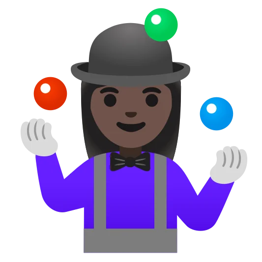 The woman juggling: dark skin tone emoji.