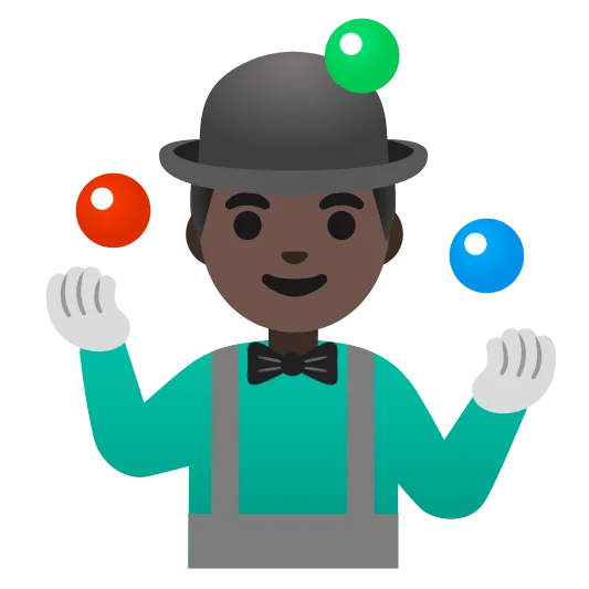 The man juggling: dark skin tone emoji.