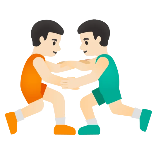 The men wrestling: light skin tone emoji.