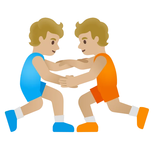 The people wrestling: medium-light skin tone emoji.