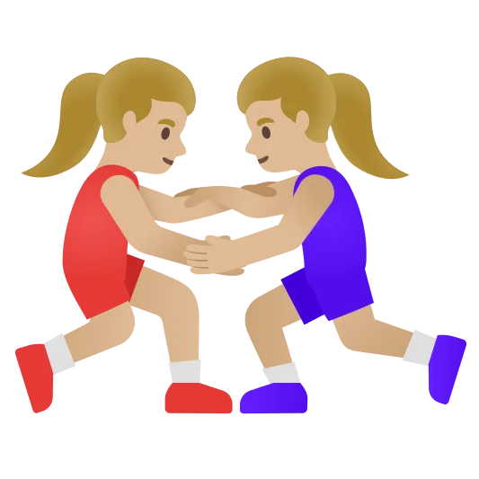 The women wrestling: medium-light skin tone emoji.