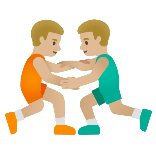 The men wrestling: medium-light skin tone emoji.