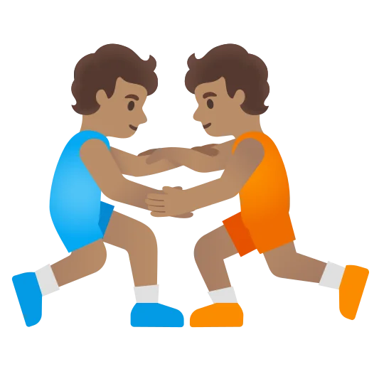The people wrestling: medium skin tone emoji.