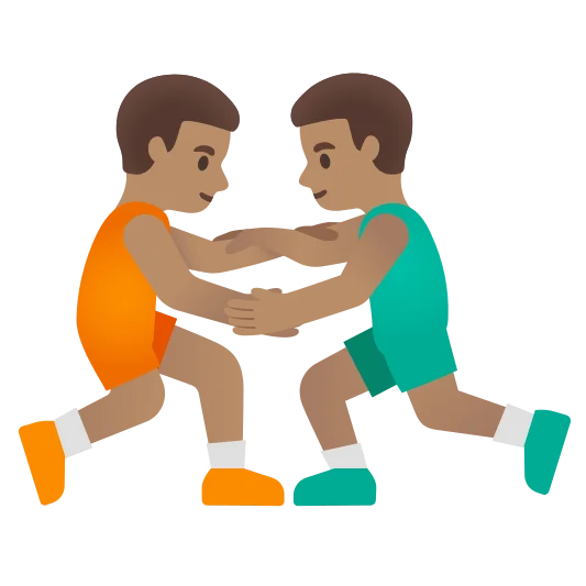 The men wrestling: medium skin tone emoji.