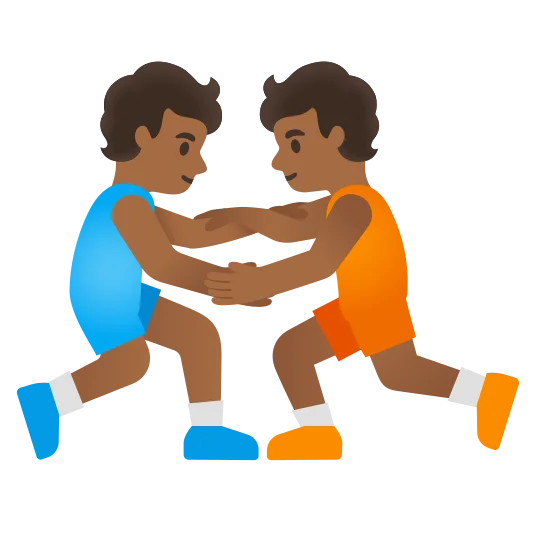 The people wrestling: medium-dark skin tone emoji.