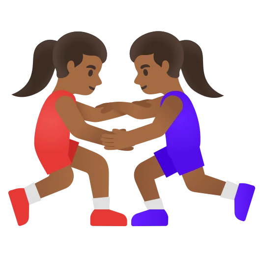 The women wrestling: medium-dark skin tone emoji.