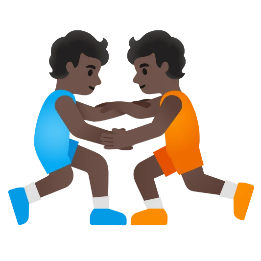 The people wrestling: dark skin tone emoji.