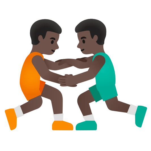 The men wrestling: dark skin tone emoji.