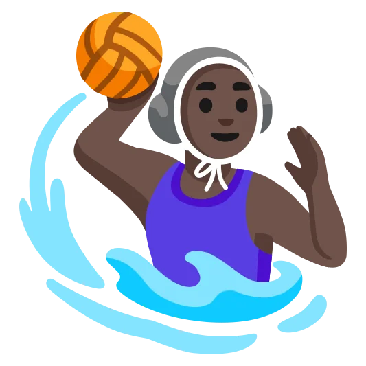 The woman playing water polo: dark skin tone emoji.