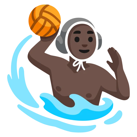 The man playing water polo: dark skin tone emoji.