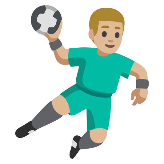 The man playing handball: medium-light skin tone emoji.