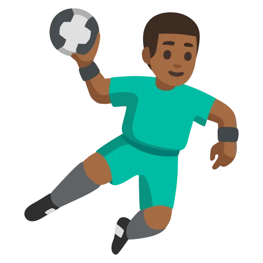 The man playing handball: medium-dark skin tone emoji.