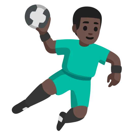 The man playing handball: dark skin tone emoji.