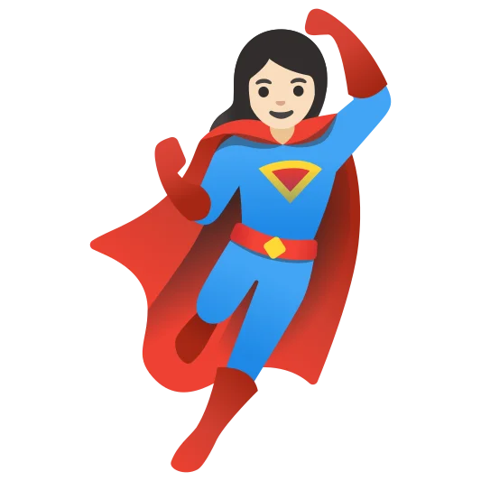 The woman superhero: light skin tone emoji.