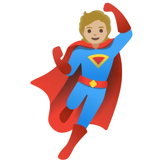 The superhero: medium-light skin tone emoji.