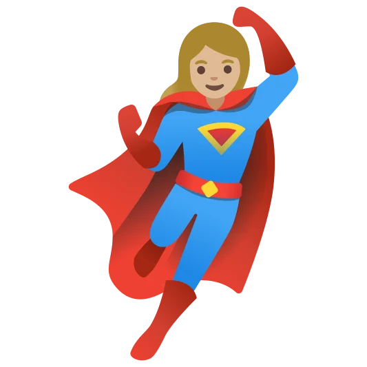 The woman superhero: medium-light skin tone emoji.