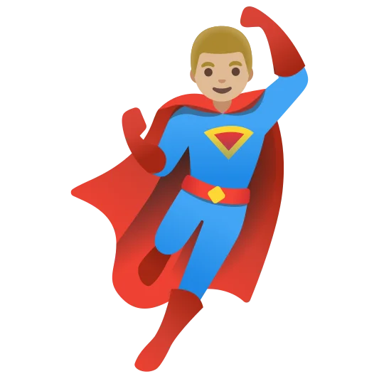 The man superhero: medium-light skin tone emoji.