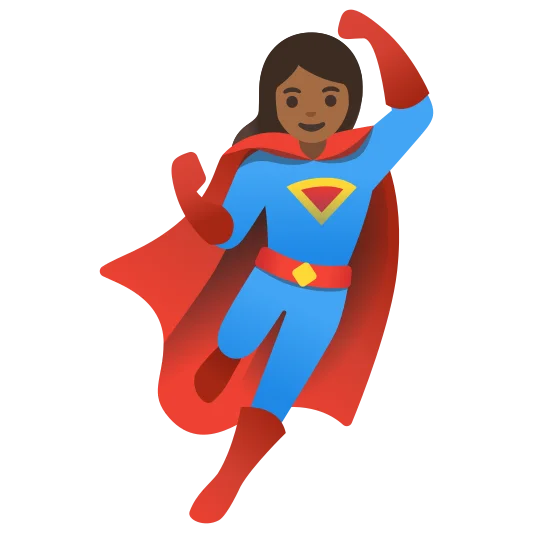 The woman superhero: medium-dark skin tone emoji.