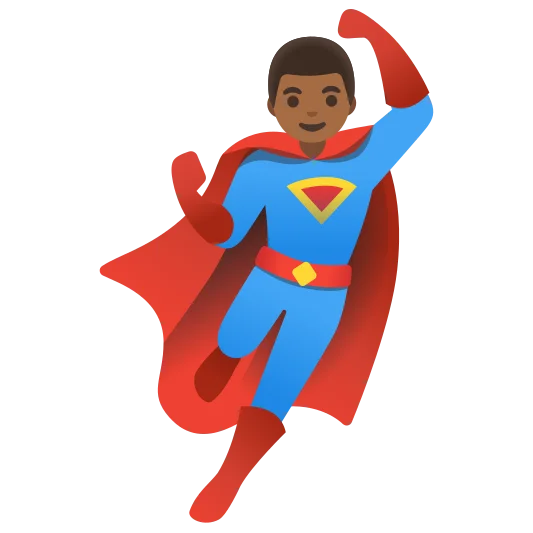 The man superhero: medium-dark skin tone emoji.