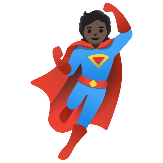 The superhero: dark skin tone emoji.