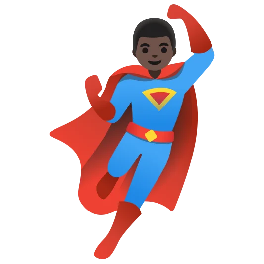 The man superhero: dark skin tone emoji.