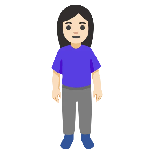 The woman standing: light skin tone emoji.