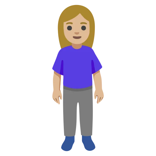 The woman standing: medium-light skin tone emoji.