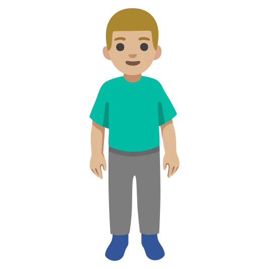 The man standing: medium-light skin tone emoji.