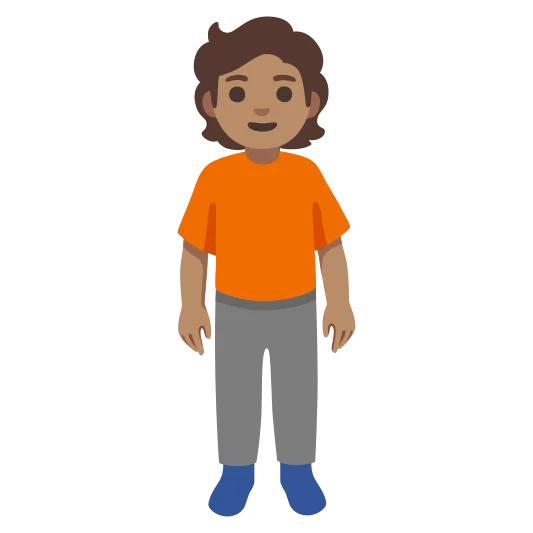 The person standing: medium skin tone emoji.